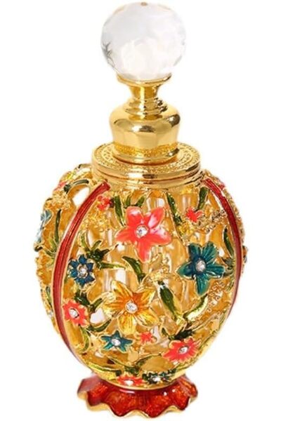 Tazweeq زجاجات عطر ذهبية أنيقة بتصميم عتيق، زجاجة عطر مزينة بالزهور والمجوهرا...