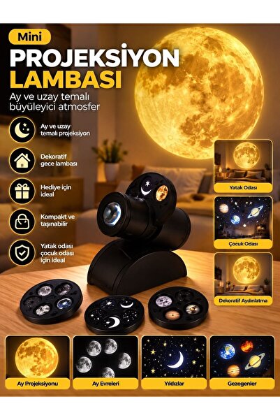 VEROXA Mini Ay ve Uzay Temalı Projeksiyon Lambası – Dekoratif Gece Lambası 20...