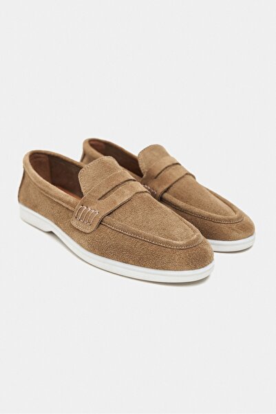 NİŞANTAŞI SHOES Aspire Rome Bej Hakiki Süet Düz Taban Kadın Babet