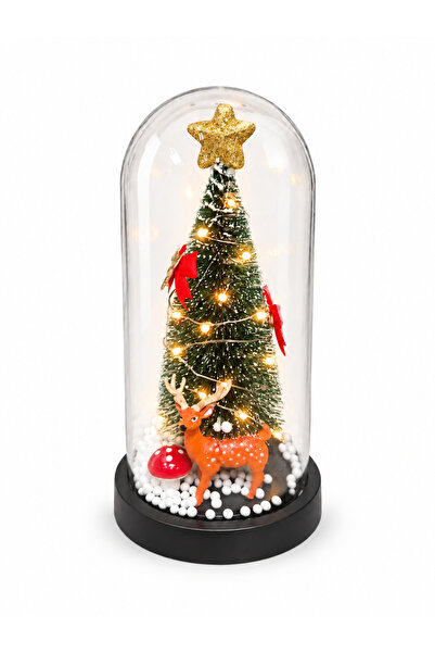 Generic Brand Decorațiune de Crăciun cu lumini LED, brăduț și ren sub cupolă ...