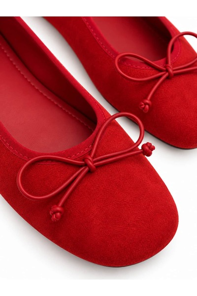 diclepolat Women's Red Suede Bowknot Soft Comfortable Ballerinas Farel
