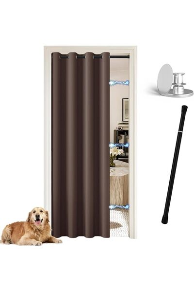 GENERAL Door Curtain with Rod and Magnetic Button Opaque with Eyelets for Liv...