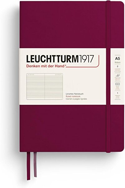 Leuchtturm1917 دفتر ملاحظات متوسط الحجم A5، غلاف صلب، 251 صفحة مرقمة (لون أحم...