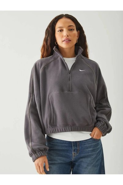 Nike Sportswear Therma-Fit Half-Zip Polar CROP OVERSIZE Kadın Sweatshirt-SPOR...
