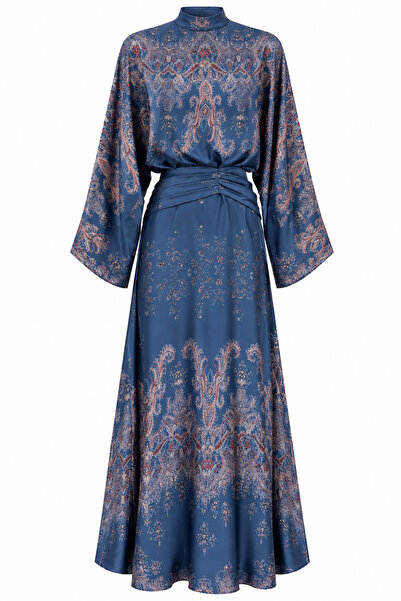 HAZELANNA Satin Navy Blue Dress with Waist Detail