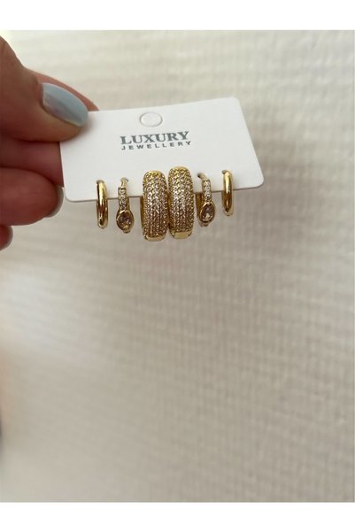the matdesign Gold 6-Piece Multi-Hoop Earring Set with Zircon Stone Detail Earring Combination