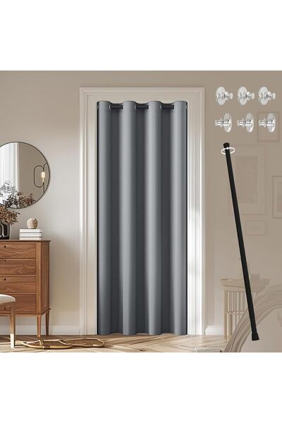 GENERAL Door Curtain with Rod and Magnetic Button Opaque with Eyelets for Liv...