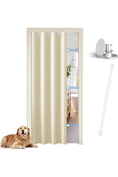 GENERAL Door Curtain with Rod and Magnetic Button Opaque with Eyelets for Liv...