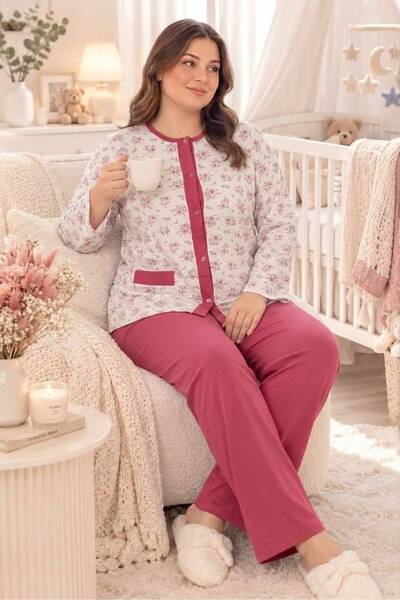 Kadın Önden Düğmeli %100 Cotton Pamuklu Pijama Takımı - Anne / Lohusa / Çeyiz Ev Giyimi