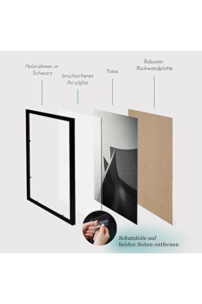 GENERAL إطار صور VUVUZULA مقاس 50 × 70 سم، إطار صور خشبي أسود، إطار MDF مقاس 50 × 70 سم، مجموعة من 3 قطع