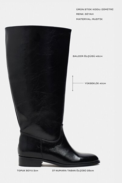 NİŞANTAŞI SHOES Dimitri Siyah Rustik Desenli Kısa Topuk Kadın Geniş Baldır Riding Çizme