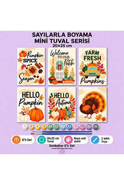 LİLYHOBBYLAND Mini Sayılarla Boyama Seti 20x25 cm-Sonbahar 6’lı Set