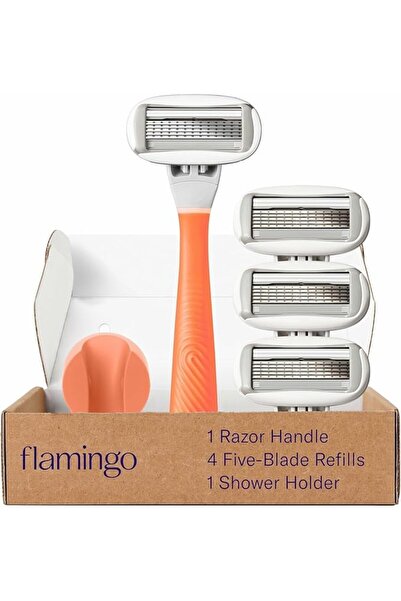 Flamingo Women's 5-Blade Razor Set with Handle and 4 Refill Blades with 5 Bla...