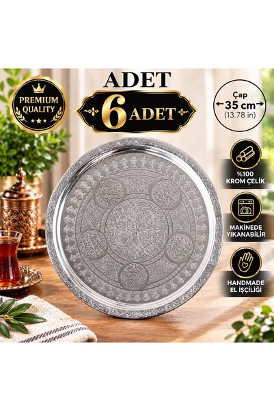 DMT COPPER HOME 6'35 cm Embroidered Chrome Steel Tray Set |   430 Quality Spe...