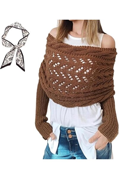 GENERAL Knitted Cable Wrap & Scarf with Sleeves - Fall Shawl for Women