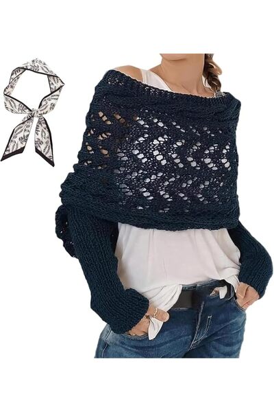 GENERAL Knitted Cable Wrap & Scarf with Sleeves - Fall Shawl for Women