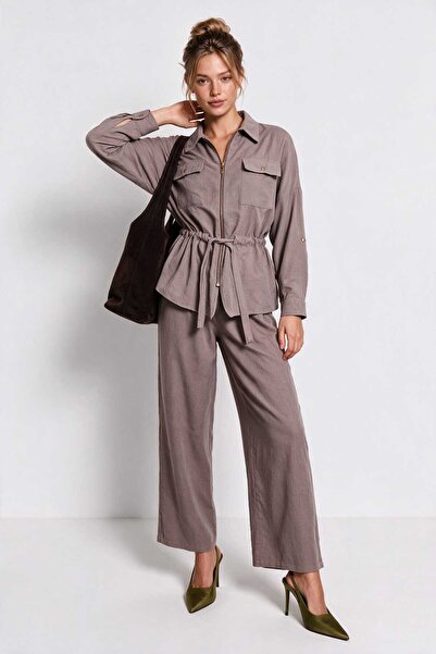Lovelyİstanbul Premium Selection Suede Modal Set Lby0098 Vi̇zon