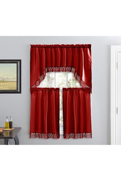 American Linen ستائر للمطبخ والحمام مع حافة مطرزة، ستائر دانتيل مطرزة الحواف. (