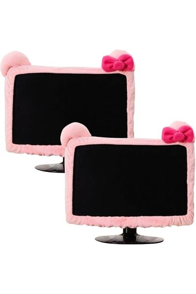 GENERAL 2 Pcs Cat Ear Fur Pink Kawaii Elastic Monitor Dust Cover Dustproof Co...