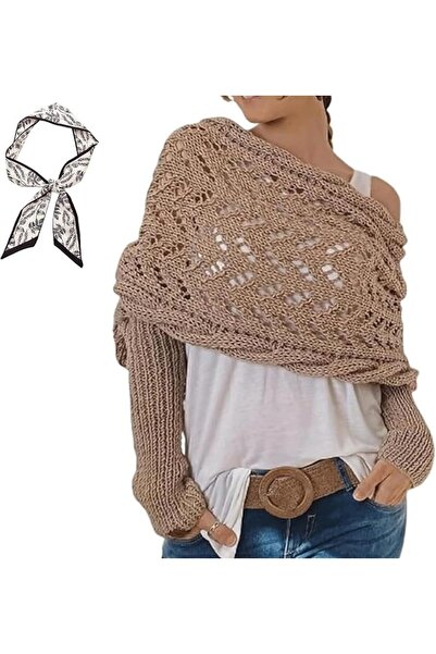 GENERAL Knitted Cable Wrap & Scarf with Sleeves - Fall Shawl for Women