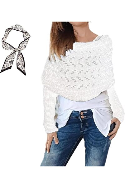 GENERAL Knitted Cable Wrap & Scarf with Sleeves - Fall Shawl for Women