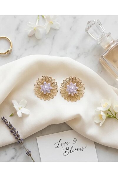 Taşlı Çiçek Küpe