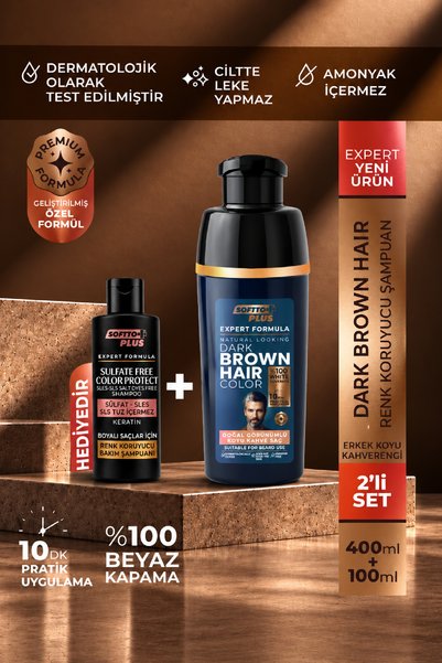 Softto Plus EXPERT KOYU KAHVERENGİ ERKEKLER İÇİN KREM BOYA 400 ML + EXPERT RENK KORUYUCU ŞAMPUAN 100 ML