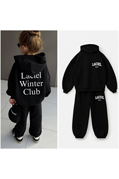 babymoon kids Unisex Black Hooded Sweatshirt and Sweatpants Oversize 3 Thread...