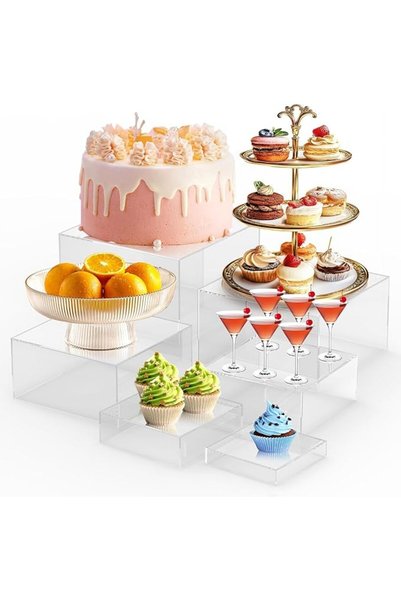 GENERAL Set of 6 Buffet Risers, Food Display Risers for Party, White Dessert ...