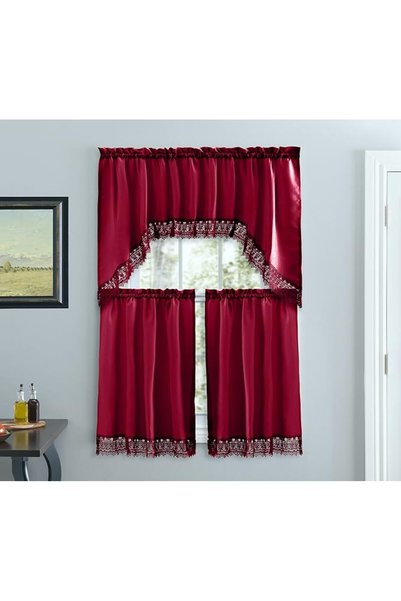 American Linen ستائر للمطبخ والحمام مع حافة مطرزة، ستائر دانتيل مطرزة الحواف. (