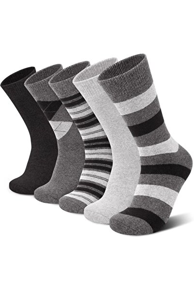 GENERAL 6 Pairs Merino Wool Mens Dress Crew Socks Warm Thermal Winter Striped...