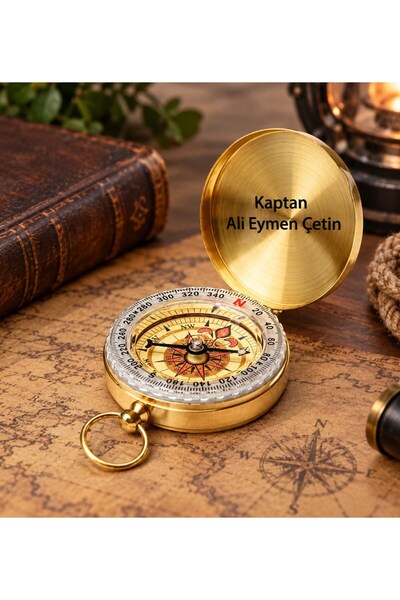 keyfim shop Kişiye Özel Vintage Fosforlu Pusula Dekoratif Pirinç Kapaklı Deni...