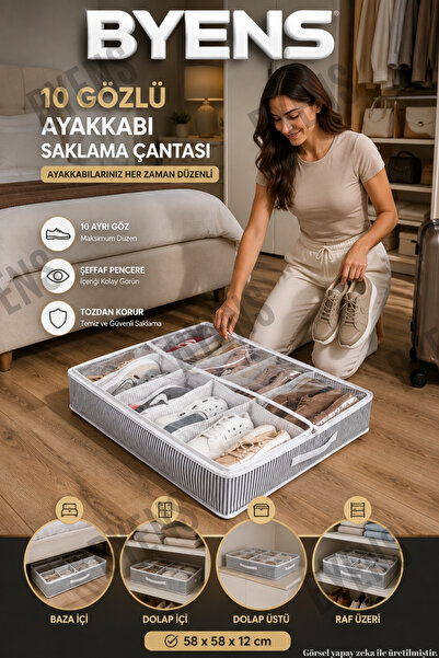 BYENS 10 Bölmeli Ayakkabı Düzenleyici Ayakkabılık Organizer Dolap İçi Raf Düz...