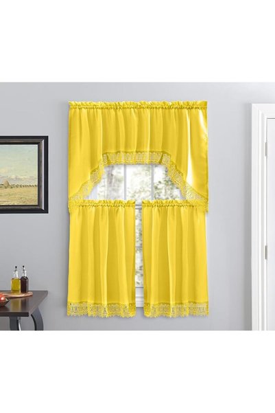 American Linen ستائر للمطبخ والحمام مع حافة مطرزة، ستائر دانتيل مطرزة الحواف. (