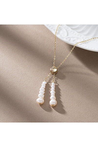 Be Special Colier din argint 925 placat cu aur de 14K cu perle, 50 cm