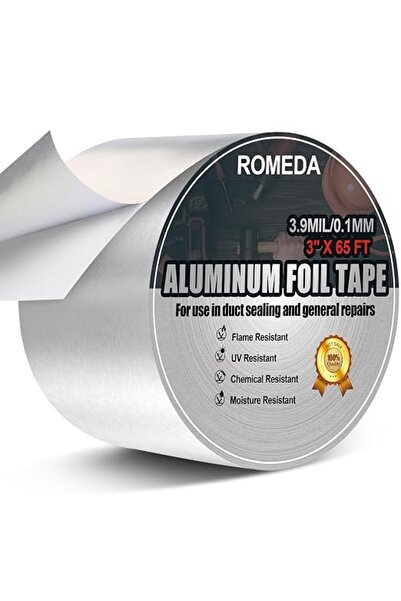 ROMEDA شريط ألومنيوم لاصق، 3 بوصة × 65 قدم (3.9 ميل)، عازل معدني لاصق مقاوم ل...