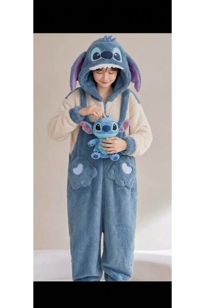 NİSANURTEKSTİL Stitch Peluş Tulum Pijaması