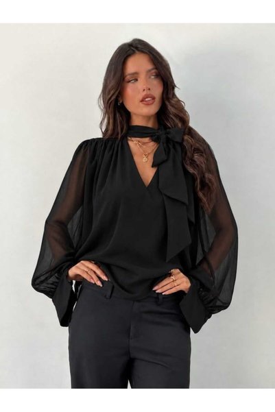 Generic Brand بلوزة نسائية من Luma Fashion بأكمام طويلة وياقة على شكل حرف V م...