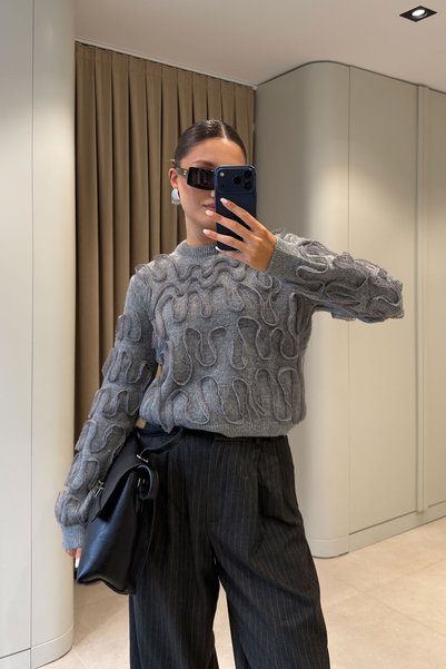 MAGARDE Lace-Detail Tricot Sweater - Gray