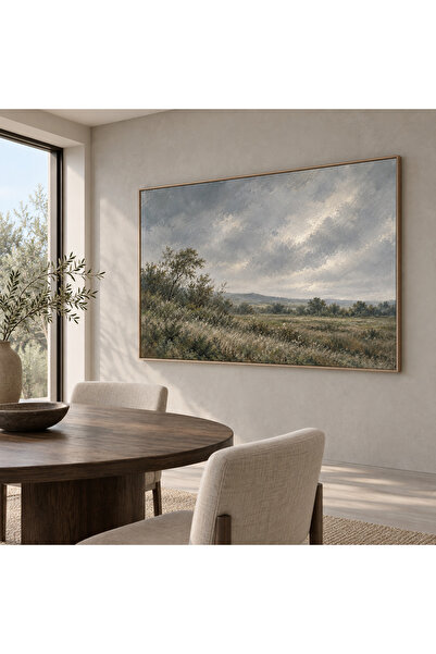 Bejore Art Gümüş Gökyüzü Bulutlu Kır Manzaralı Kanvas Baskı Tablo 50x70 cm
