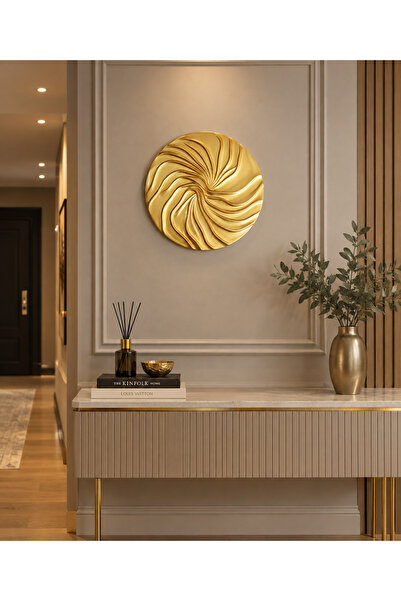 45 cm Ebat Evinizin dekorasyonuna şıklık katacak gold renkli kırışık desenli dekoratif duvar dekoru