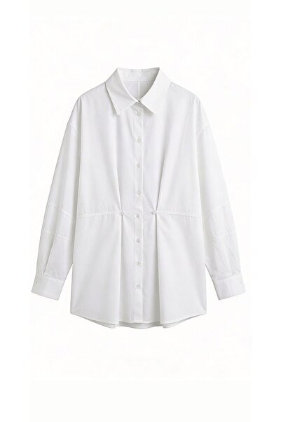 MODA BANUŞ FASHION STORE Λευκό Πουκάμισο Ποπλίνα Oversize