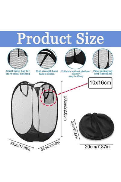 Generic Laundry Basket Clothes Hamper, Pop Up Laundry Hamper, Foldable Mesh Laundry Basket with Space-Saving Design for Home, Dorm, Travel & Storage - Black