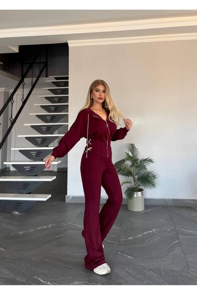 BONYVA BELLA BOUTİQUE Women's Quality Shiny Drawstring Waist Detailed Modal Fabric Two-Piece Set