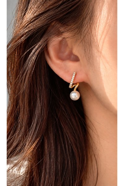 ATALYA ACCESSORY أقراط نسائية مرصعة باللؤلؤ - أقراط أنيقة من الفولاذ الذهبي