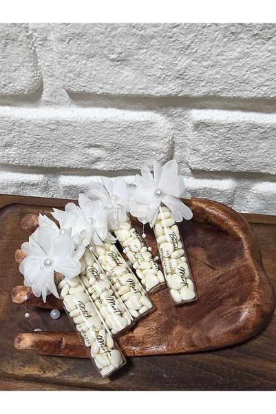 ASPİRİZM 20 Adet Beyaz Çiçek Süslemeli Kalp Draje Nikah Şekeri Tüp - DÜĞÜN-Nİ...