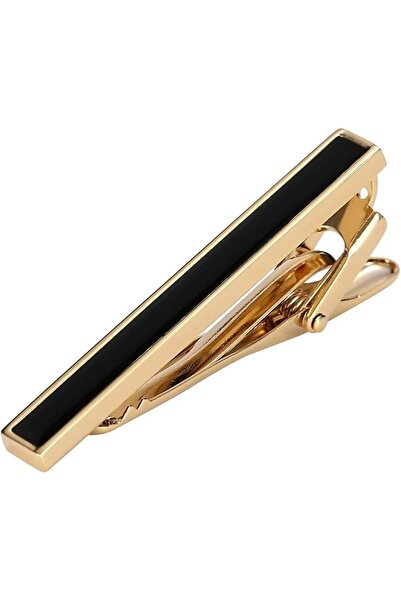 GENERAL Men's Black Gold Tie Clip Stainless Steel Enamel Bar Tie Clip Tie Cli...