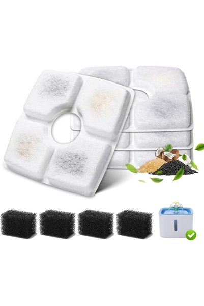 GENERAL 4-Pack Cat Water Fountain Filter Replacement & 4-Pack Pre-Filter Spon...