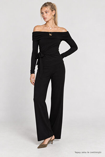 Lovelyİstanbul Open Shoulder Tie-Up Modal Suit Lby0105 Black