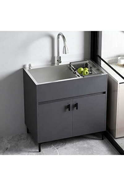 Generic 19-23in Freestanding Kitchen Sink with Pull-Out Faucet & Drain Basket...